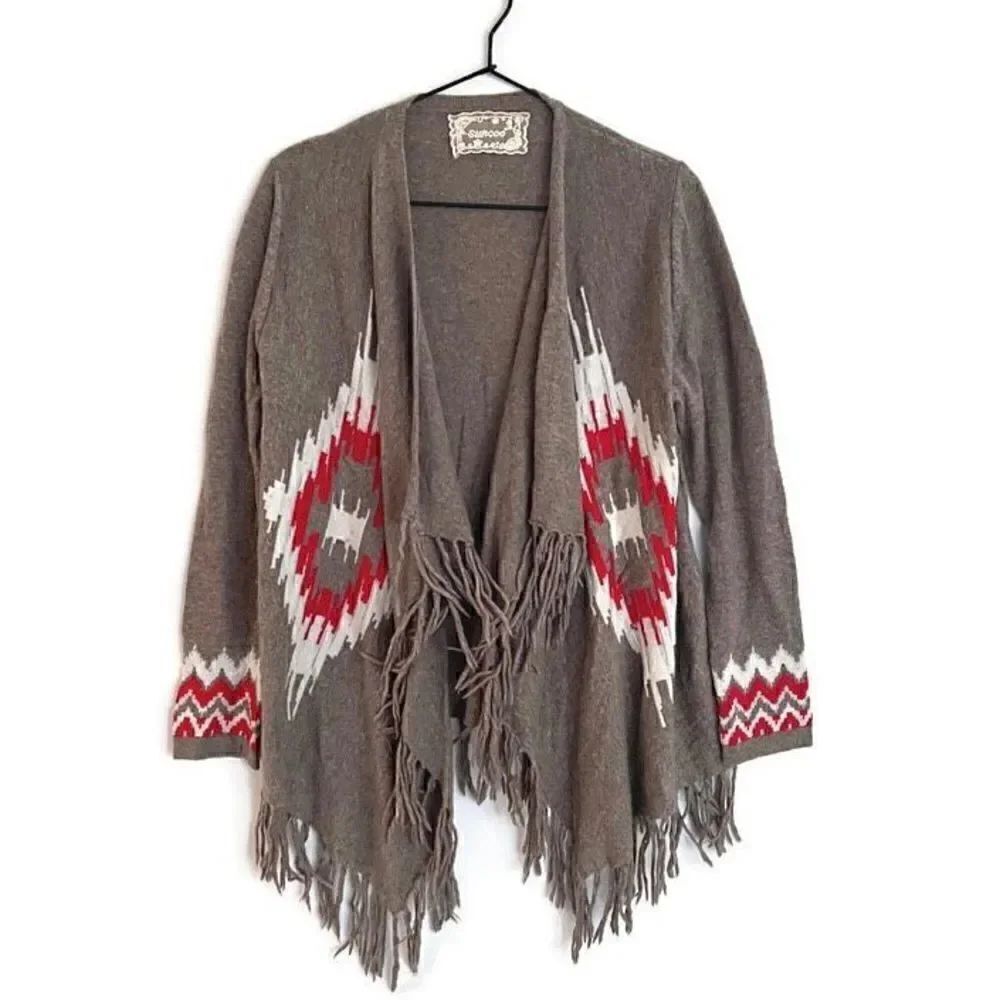 Suncoo Paris Open Front Fringe Cardigan Sweater Westerncore Women’s One Size